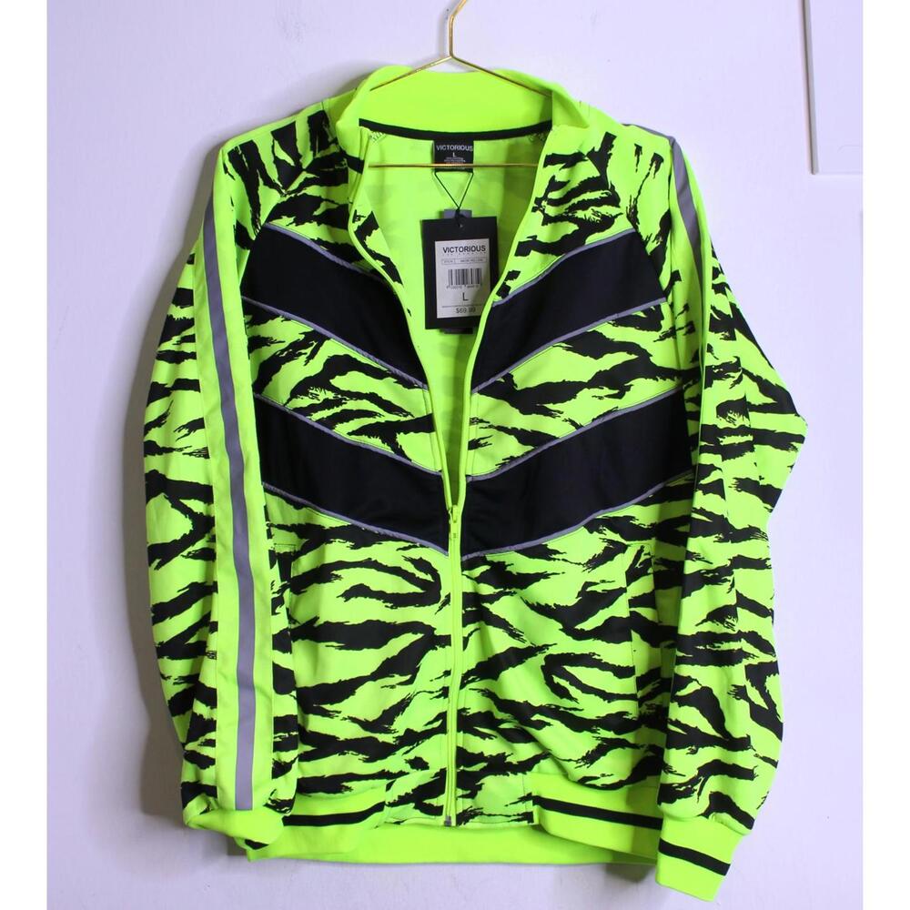 NWT Neon Green Zebra Print Track Suit Jacket - Large